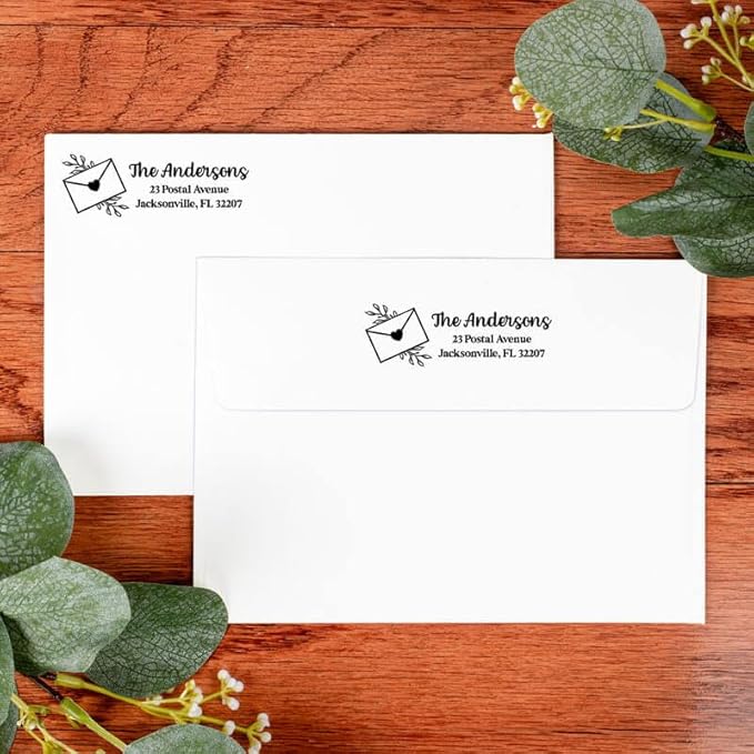 Custom Floral Address Stamp | Choose from 12 Designs | Multiple Ink Color Options | Envelope Return Address Stamp for Couple or Family (Design 3, Medium)