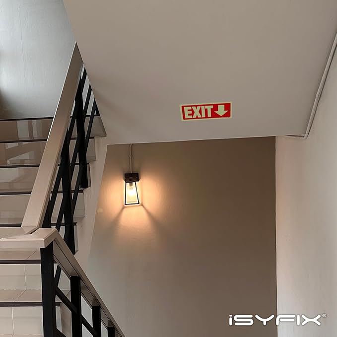iSYFIX Exit Signs with Directional Down Arrow - 6 Pack 12x4 Inch Glow in the Dark for Business, School, Office, Warehouse - Durable 40 Mil Polystyrene, UV Laminated, Waterproof, Scratch & Fade Resistant