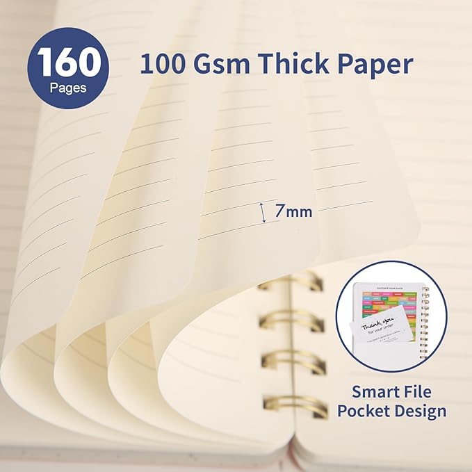 Spiral Notebook-5.75" x 8.125" College Ruled Journal with Inner Pockets and 160 Pages,PU Leather Cover Business Journal, Twin-Wire Binding Notebook Perfect for Office & Home School Supplies Navy Blue