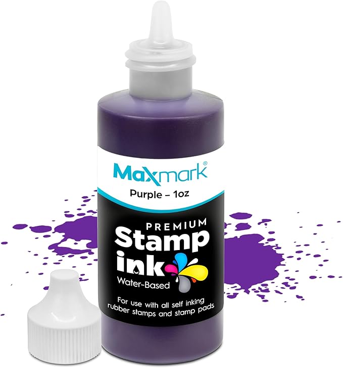 MaxMark Premium Refill Ink with Control Tip Bottle for Self-Inking Stamps, Purple Color - 1 oz.