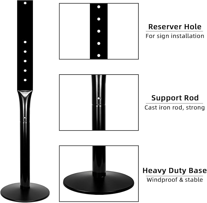 INNOVSIGN Heavy Duty Cast Iron Sign Post With 12" Diameter Bottom Round Base, 48" Movable Stand for Hanging Signs