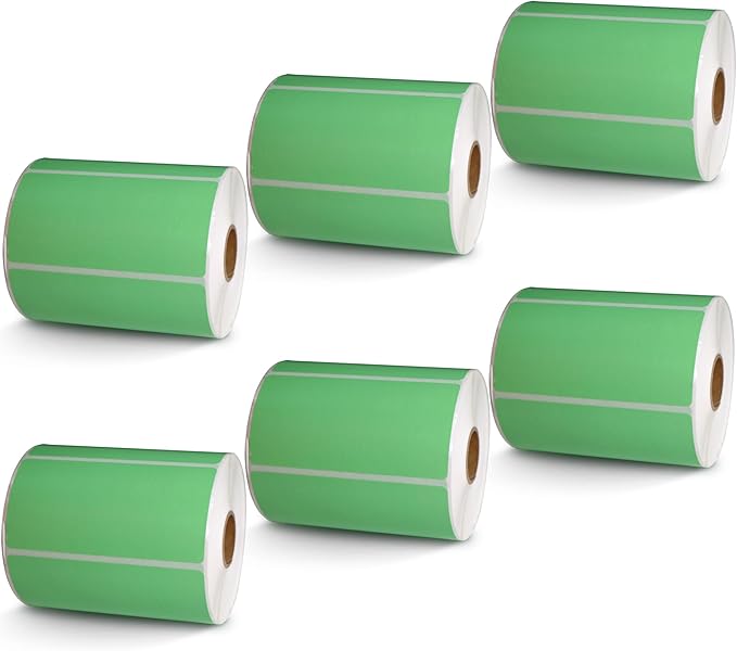 BETCKEY - 4" x 2" Barcode Shipping & Multipurpose Labels Compatible with Zebra & Rollo Label Printer,Premium Adhesive & Perforated[Green, 6 Rolls, 4500 Labels]