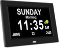 7‘’ Digital Alarm Clock for Elderly Large Display for Seniors Electric Clocks with Date Day of Week 12 Alarms 4 Colors Desk Wall Calendar Clocks for Memory Loss Alzheimers Dementia Auto DST/Dimmer