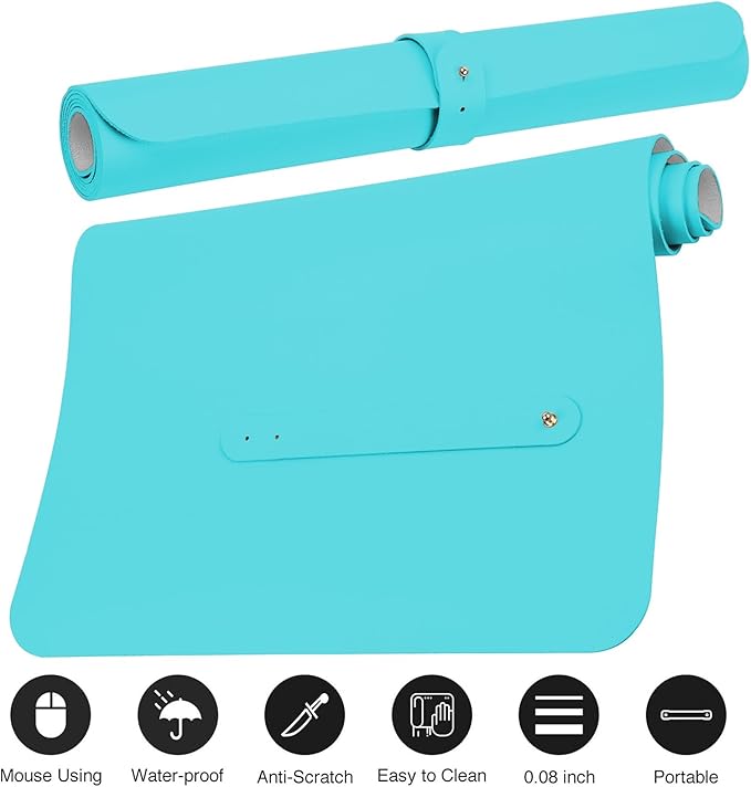 Boutilon Leather Desk Pad Protector,Non-Slip Mouse Pad,Laptop Desk Pad,Office Mouse Mat,Waterproof Leather Desk Blotter,Desk Writing Pad for Office and Home (S-Bright Blue,24"x 14")
