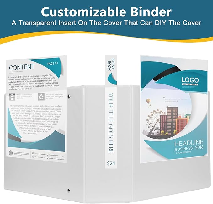 CIXILDTS 4-Inch 3 Ring Binder, Standard 4" Slant-D Ring Binder Fit Letter Size Paper, Presentation View Binders, White, 2-Pack