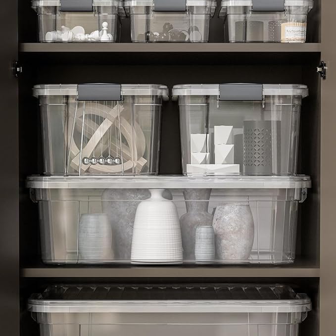 Superio Storage Bins with Lids- 2 Pack, 6.6 Qt Clear Boxes for Organizing, Stackable Plastic Containers- BPA Free, Non-Toxic, Odor Free, Organizer for Home, Office, Dorm