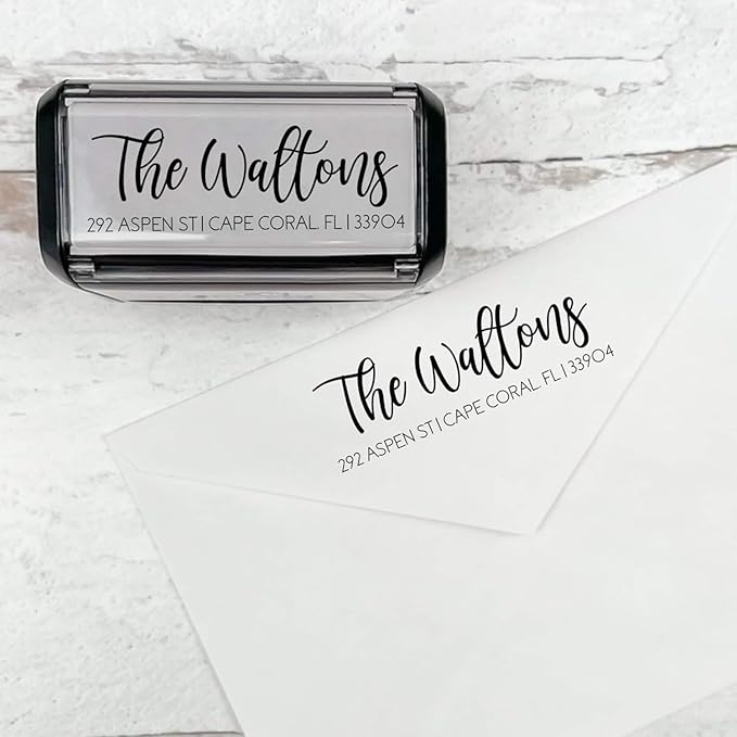 Self Inking Modern Address Stamps | Custom Return Address Stamper (Playful Script, Xtra Large)