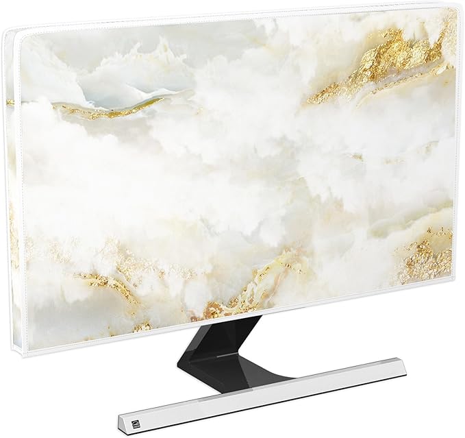 Baocicco White Gold Waterproof TV Display Screen Cover with Abstract Texture Marble Design 75 Inch Television Covers Sleeve Compatible with LCD LED PC Desktop and Home Hanging TV