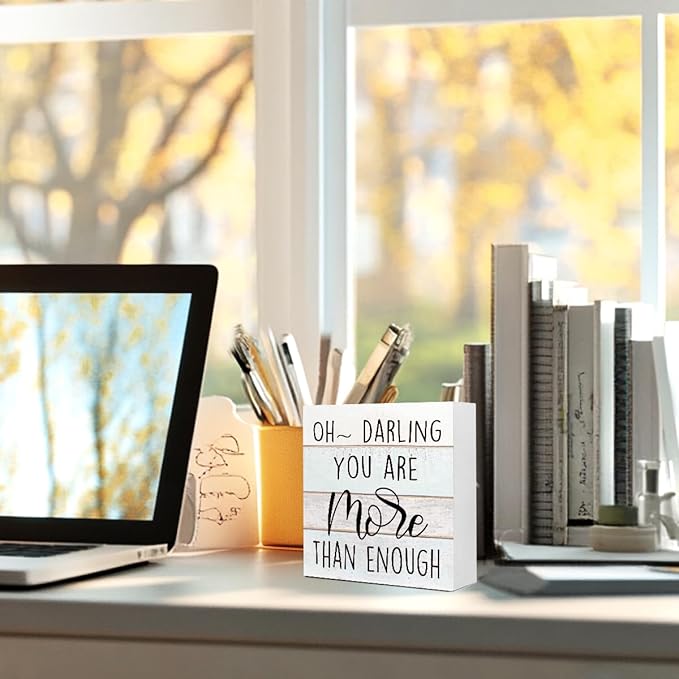 WUZYOU Encouraging Wooden Plaque for Girls Women - Beautiful Home Decor with Positive Affirmation - 5x5x1 Inch Multi-Purpose Shelf Display