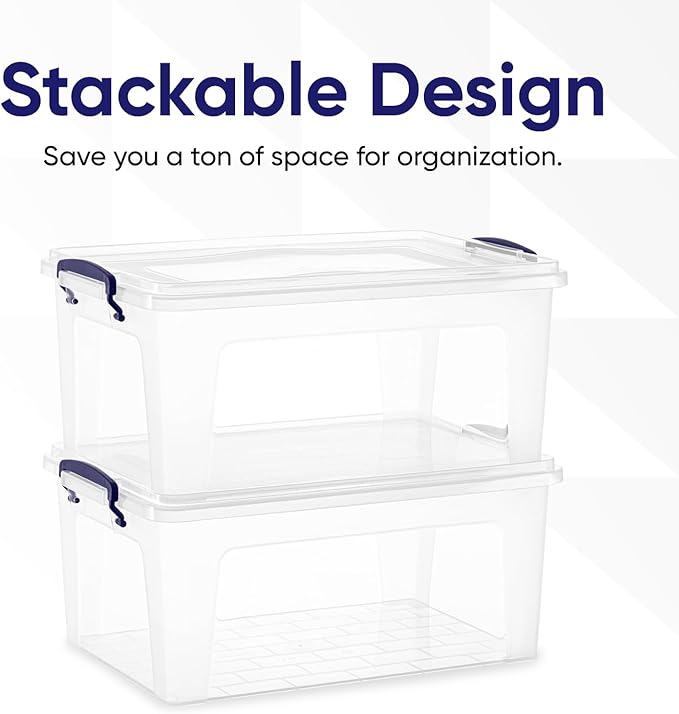 Superio Storage Bins with Lids, Clear Plastic Containers for Organizing, Stackable Totes, BPA Free, Odor Free, Organizer Boxes for Home, and Dorm (2 Pack, 28.5 Qt)