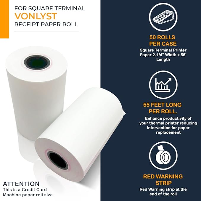 Vonlyst Receipt Paper Roll for Square Terminal Credit Card Machine (50 rolls)