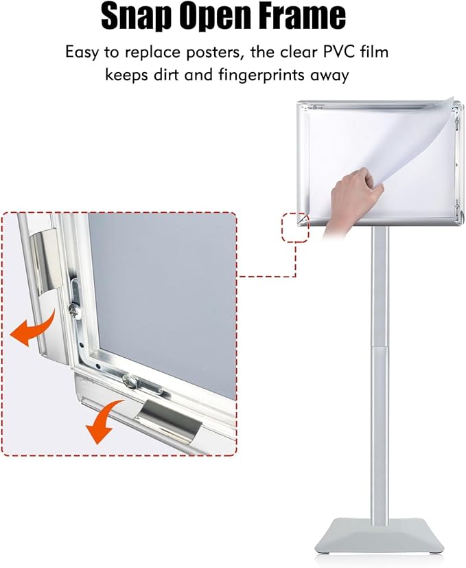 Golemas Sign Stand for Display, 11lbs Integrated Rod Heavy Duty Pedestal Floor Signage Stand Holder, for Outdoor or Indoor Advertising (11 x 17, Silver)