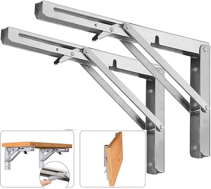 Folding Shelf Brackets, Max Load 300 lb, Heavy Duty Stainless Steel Collapsible Wall Mounted Shelf Brackets for Table, Space Saving DIY Bracket, Pack of 2 (2, 24 Inch)