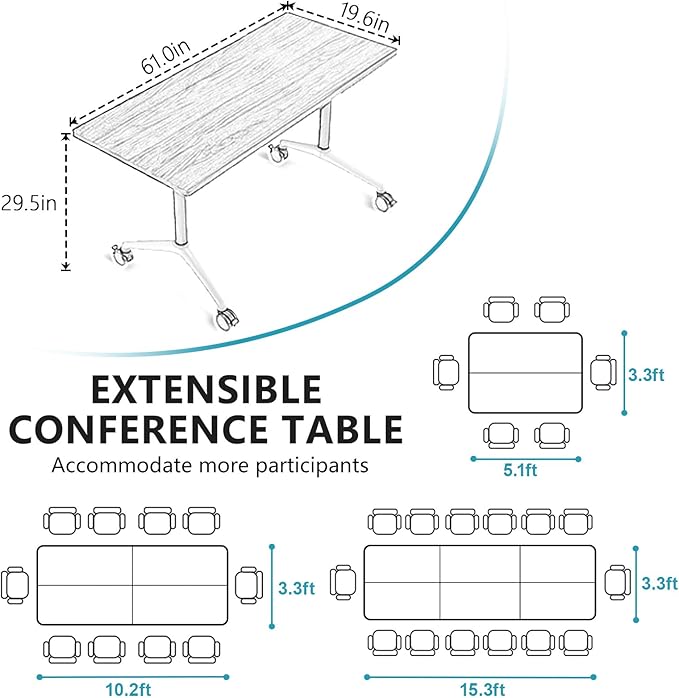 Goakwwuz Conference Room Table, Folding Conference Tables,Thicken Grey Tabletop,Flip Top Wooden Seminar Meeting Room Table for Conference Room Offices (6, BlackWoodGrain, 70.8”)