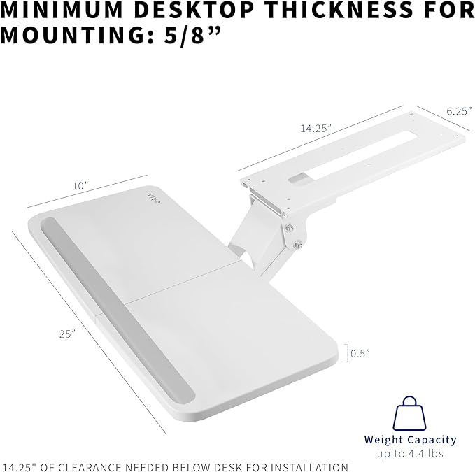 VIVO Adjustable 25 x 10 inch Computer Keyboard and Mouse Platform Tray Ergonomic Under Table Desk Mount Drawer Underdesk Shelf, White, MOUNT-KB03W