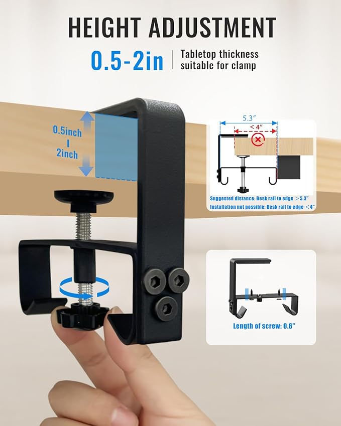 No Drill Cable Management Under Desk, 48" Cord Organizer for Table, Clamp/Screw Mount Cable Tray, Premium Black Fabric Desk Cord Management Tray for Office, Home (Extra Large (48 Inch))