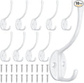 Homanu 10 Pack Coat Hooks Wall Mounted with 20 Screws, Heavy Duty White Towel Hooks Metal Double Hooks, No Rust Retro Rustic Wall Hooks for Hanging Towel, Coat, Scarf, Bag, Hat, Cup, Key