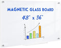 Magnetic Glass Whiteboard, 4' x 3' Glass Dry Erase Board for Wall, 48" x 36" Large Frameless White Board with 1 Marker Tray and 3 Magnets for Office, Home, Classroom - Ultra White