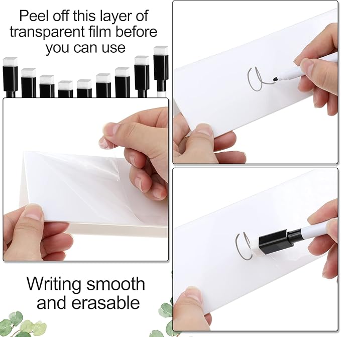 Fainne 60 Sets Dry Erase Name Tent Cards with Black Markers 8.7 x 2.8 x 1.9 Inches White Reusable Name Plate Wipe Clean Desk Tags Sign for Classroom Table Office Conference Meeting Weddings