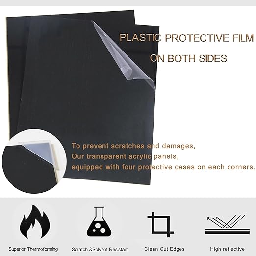 2 Pieces Black Acrylic Sheet, 8 x 12 Inch 1/8 Inch Thick, Black Cast Plexiglass Sheets for DIY Display, Handcraft, Home Decor, Painting, Display Stand, Photo Frame, Easy to Cut