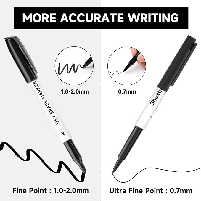 Shuttle Art Ultra Fine Dry Erase Markers, 15 Pack Black Whiteboard Markers with Erase, Dry Erase Markers Perfect For Writing on Whiteboards, Dry-Erase Boards,Mirrors for School Office Home
