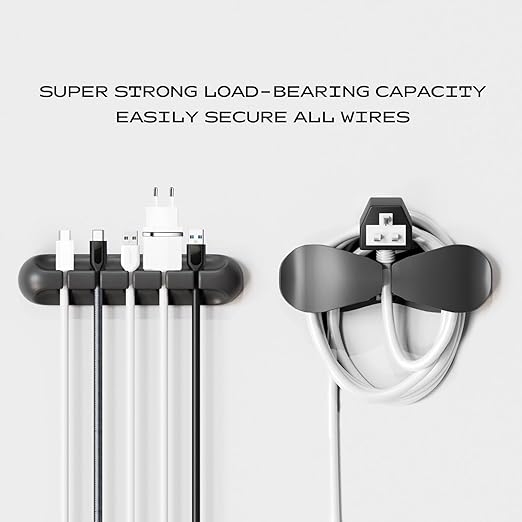 Apromisith USB Cable Organizer Clips Cord Holder,6 Packs (7-Slots) Black Self Adhesive Desk Cord Cable Management