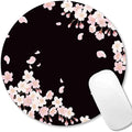 IMAYONDIA Cute Pink Flowers Mouse Pad, Floral Mouse Pads, Sakura Cherry Blossom on Black Round Mousepad, Aesthetic Desk Decor, Anti Slip Rubber Base Mice pad for Computer Office Girl, 7.9 x 7.9 Inch