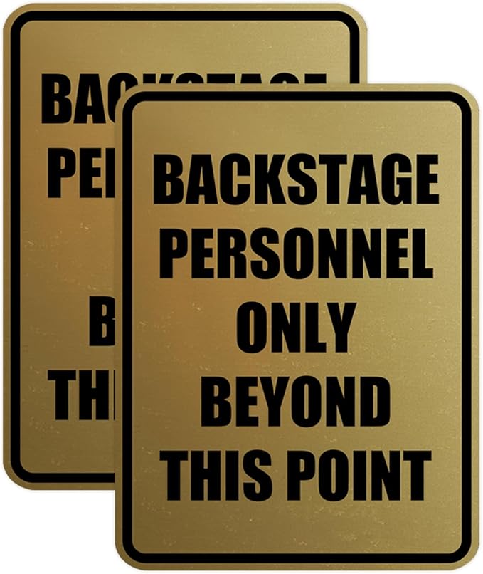 Portrait Round Backstage Personnel Only Beyond This Point Door or Wall Sign Easy Installation | Music | Concert | Festivals Sign (Brushed Gold) - Small (2 Pack)