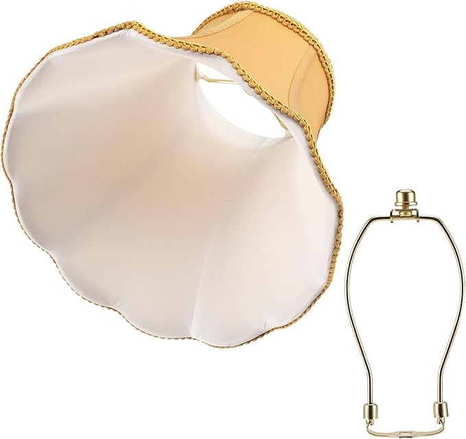 Bell Lamp Shade, Saangseon Scalloped Gold Fabric Lampshade Replacement, Softback, 5'' Top x 10'' Bottom x 8.3'' Slant Height x 8'' Vertical Height, Lamp Harp Included