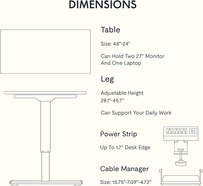 FLEXISPOT EN2 Whole-Piece Standing Desk with Clamp Power Strip, 48 x 24'' Electric Stand Up Height Adjustable Desk with Cable Management (Gray Frame + 48" Mahogany Top, 2 Packages)
