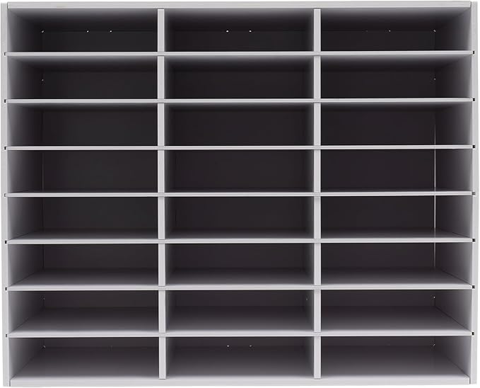 24 Slots Mail Sorters for Office, Desktop Literature Organizer with Removable Shelves, PVC Mail Center Paper Storage Cabinet for Files Magazines Documents, 9 * 2.6in Each Slot (24 Slots - White)