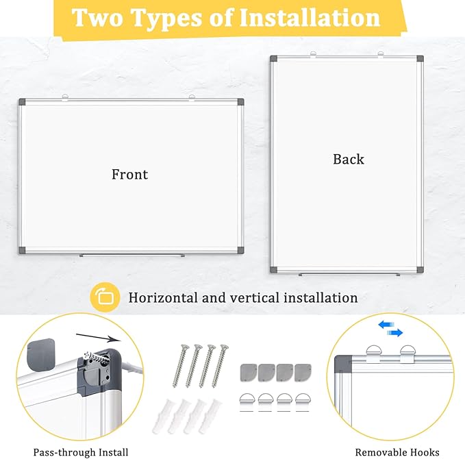 AMUSIGHT 4 Pack Double-Sided Magnetic Whiteboard, 24" x 18" Dry Erase Board, Aluminum Frame White Board for Wall, Hanging Mounting White Board Dry Erase Marker Board for Office, School, Home