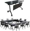 Goakwwuz Conference Room Table, Folding Conference Tables,Thicken Grey Tabletop,Flip Top Wooden Seminar Meeting Room Table for Conference Room Offices (10, BlackWoodGrain, 70.8”)