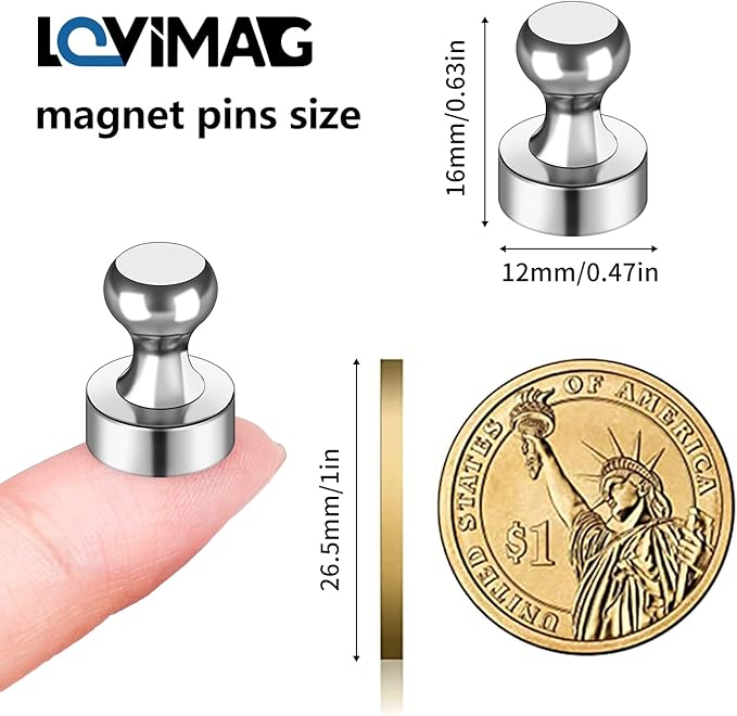 LOVIMAG Fridge Magnets 16Pcs Refrigerator Whiteboard Small Strong Magnet Classroom Kitchen Accessories Decorative Locker Set Decor Must Haves Office Calendar Refrigerador Magnetic Cute Crafts Silver