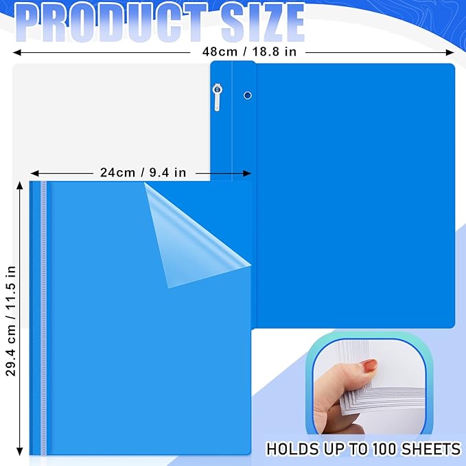 Teling 48 Pcs Clear Front Report Covers with Prongs Plastic Presentation Folders 3 Prong Resume Portfolio Folder for School(Blue)