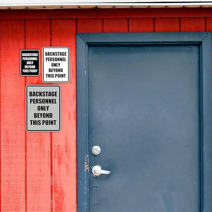 Portrait Round Backstage Personnel Only Beyond This Point Door or Wall Sign Easy Installation | Music | Concert | Festivals Sign (Brushed Silver) - Medium (5 Pack)