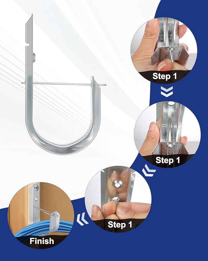 AOKLIT 2" Galvanized Steel J-Hooks, Heavy Duty Wall Mount Cable Support J Hook with Retainer Clip for Cable Management (50 PCS)