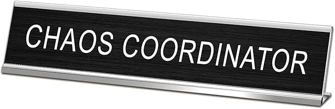 3 Pcs Chaos Coordinator Fixer of Everything Desk of a Humble Genius Funny Desk Signs for Office, Black Base Novelty Nameplate Office Decor Plaque for Coworker Gift 10 x 2"