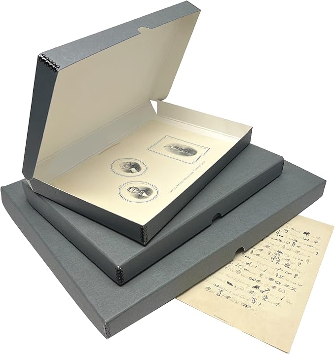 Lineco Folio Storage Box, Clamshell Design with Metal Edge. 16.5x20.5x1.75 Inches, Archival Boxboard, Preserve Photos, Cards, Magazines, Documents, Art, Ephemera, Family Records, Gray, Pack of 2