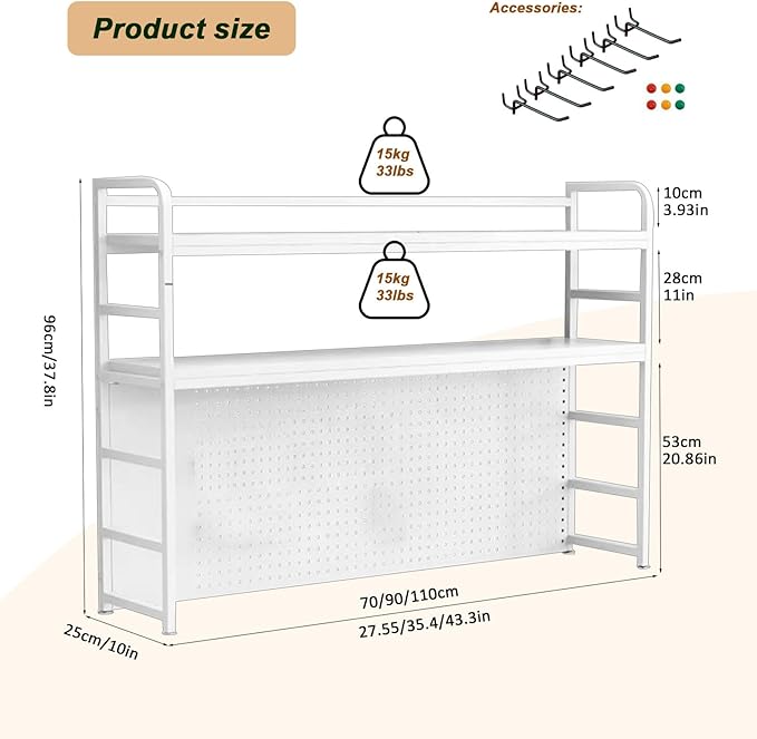 ZWCQSYS 2-Tier Desktop Bookshelf Hutch - Metal Desk Shelf Bookcase with Desk Pegboard Countertop Storage Organizer Rack for Dorm or Office (A, 90cm/35.4in)
