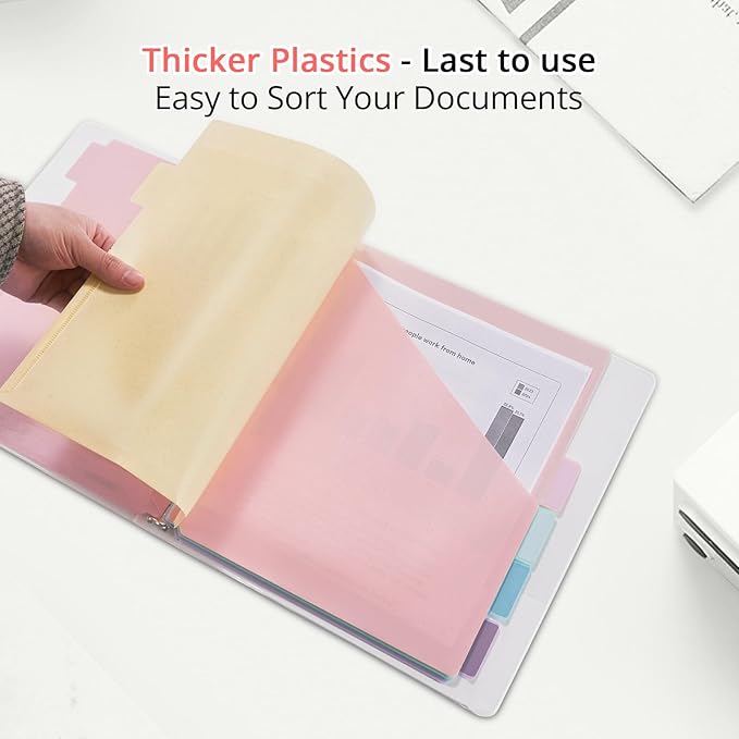 6-Tab Letter Size Dividers for 3 Ring Binder, Wheat Straw Binder Dividers with One Pocket, 6 Pastel Colors, Perfect for School, Office Supplies (2)