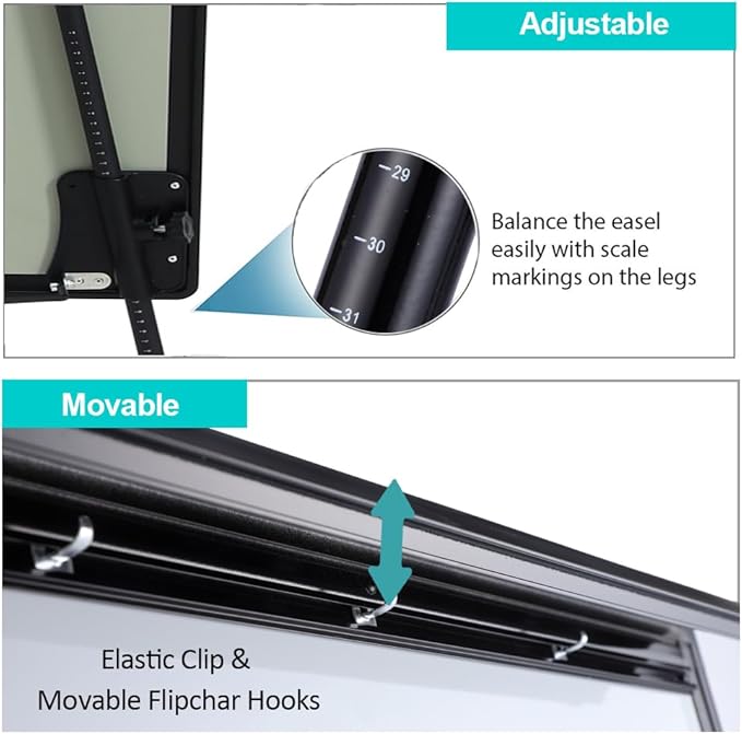 DexBoard Dry Erase Easel 36" x 24", Height Adjustable Magnetic White Board with Tripod Stand, Office Presentation Board with 25 Sheets Flipchart Paper Pad, Magnets & Eraser, Black