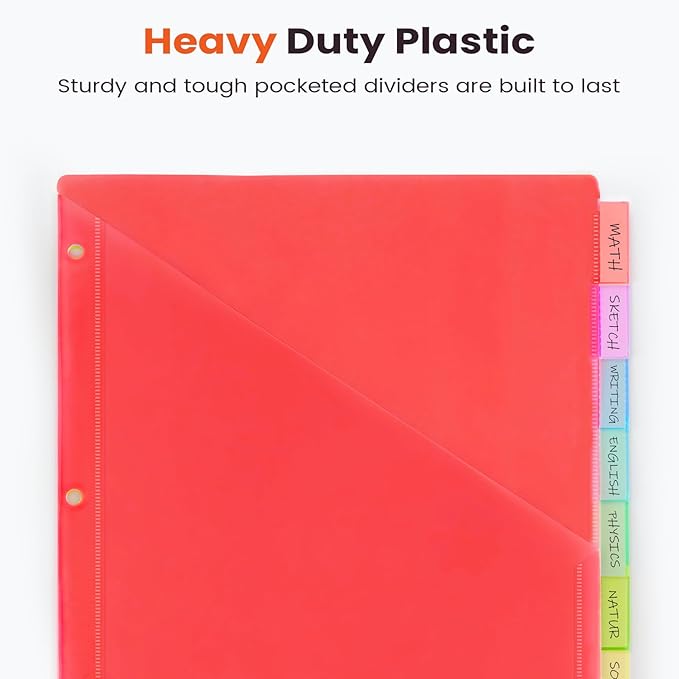 Sooez 24 Count Dividers with Pockets, 8 Tabs Binder Dividers for 3 Ring Binders, Binder Dividers with tabs, Binder Divider with Pockets for US Letter Size, Insertable Big Tabs, Red, Set of 3