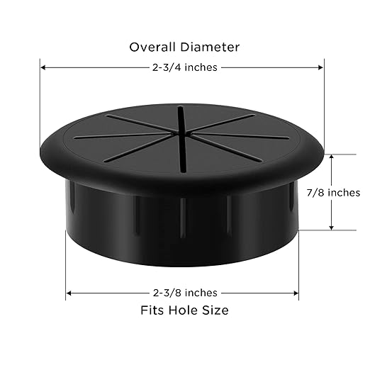 HYCC 10 Pack 2-3/8 Inch Flexible Desk Grommet,Organize Wires and Cables on Office Equipment, Computer Components, Entertainment Systems Effectively - Color: Black