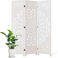 66.9Inch Wooden Room Partition - 3 Panels Boho-Styled Space Room Divider for Home/Office, Headboard & Yoga/Photo/Video Call Backdrop (White)