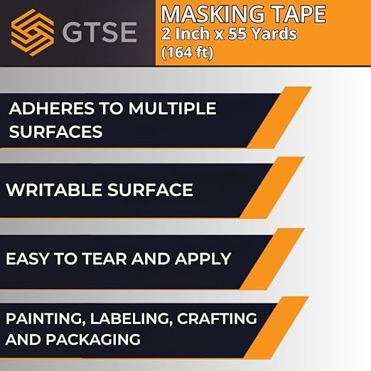 GTSE Masking Tape, 1 Roll, 2 inches x 55 Yards (164 ft), Multi-Surface Adhesive Painting Tape, Perfect for Painting, Home, Office, School, Art, Crafts, Glass, Vinyl