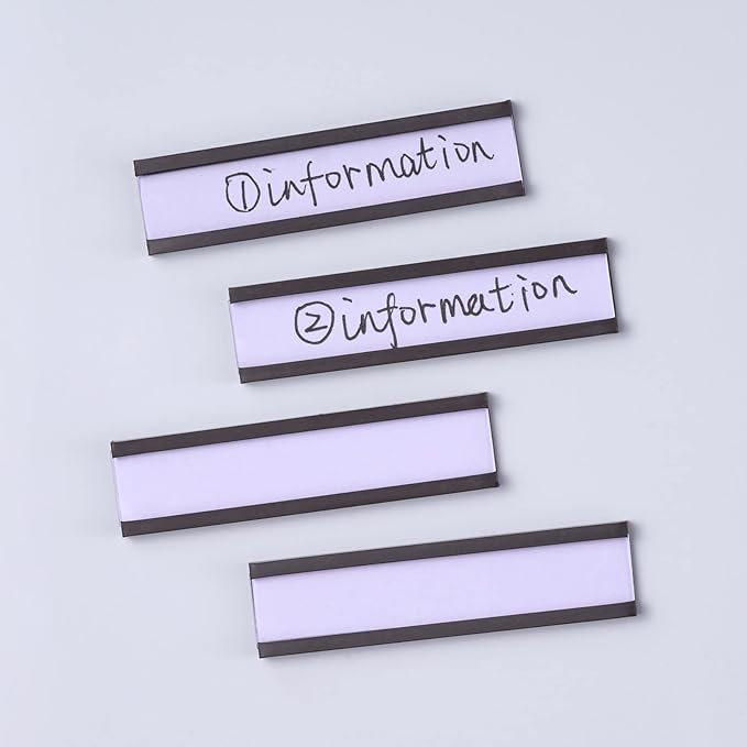 Eeoyu Magnetic Label Holders with Magnets Magnetic Data Card Holders with Clear Plastic Protectors for Metal Shelf, Whiteboard, Set of 30 (0.5 x 3 Inch)