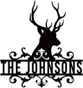 Metal Deer Scene Outdoor Family Wall Sign, Custom Deer Name Sign, Hunter Gifts Cabin Family Name Sign,Christmas Gifts for MenC