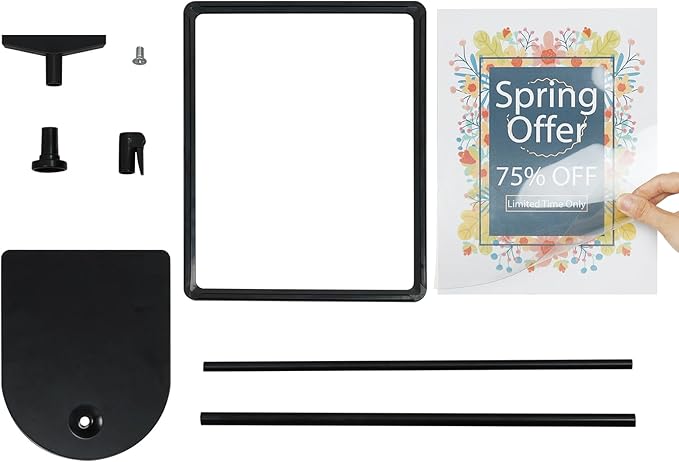 ONCEMORE Sign Holder, 8.5 x 11 Inch Sign Stand with Adjustable Height Snap Open, Reusable Sign Stands for Display Advertising Business Signage, Vertical and Horizontal Two View Modes (Black, 8 Pack)