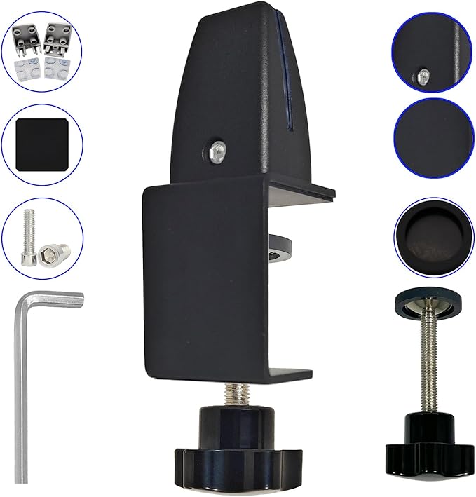 Jhanw Sneeze Guard Support Clips for 1/8" to 0.51" Thick Panel, Adjustable Desk Divider Clips, Aluminum Desk Partition Clamp, Acrylic Plexiglass Partition Clips Black, Desk Privacy Panel Clamps 6 Pack